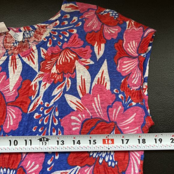 Sigrid Olsen Top Large Floral Linen Knit Lightweight Tee Tropical Pink Red Blue - Picture 7 of 8